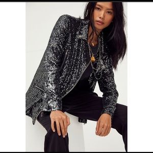 Free People Moto Jacket Sparkly Sequin